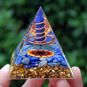 <b>Crystal</b> <b>Chip</b> Pyramid Resin Epoxy Craft Desktop Ornament Lapis Lazuli Sunflower Home Decoration Collectible Gift - Product Image 1