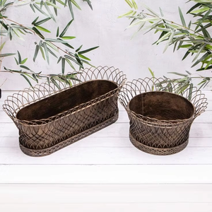 Ensemble de 2 jardinières au design multi-formes, finition cuivre, ensemble de jardinières décoratives pour jardin, par des exportateurs indiens - Product Image 1