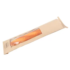 Commercio all'ingrosso custom design stampato da forno francese baguette imballaggio kraft sacchetto del pane di carta con finestra