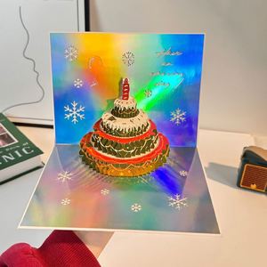 Tarjeta de Felicitación 3D con Diseño de Pastel de Navidad Colorido, Escultura de Papel de Alta Calidad, Plegable, para Regalo - Product Image 4