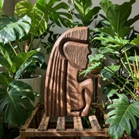Sculpture en bois massif de femme abstraite méditative sculptée à la main, statue en bois de profil féminin vintage, décoration de table Wabi Sabi