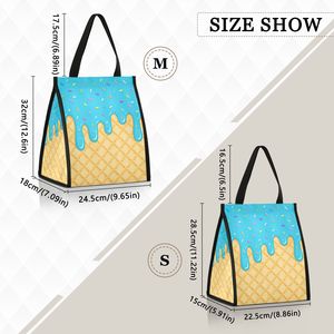 Sac fourre-tout en toile à motif crème glacée, sac d'épicerie réutilisable, fermeture à glissière, grand sac de transport en coton pour l'extérieur - Product Image 2