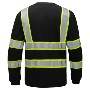 Hi VIS đen dài tay áo an toàn Áo sơ mi với dải phản quang Khả năng hiển thị cao xây dựng bảo hộ lao động T-Shirt cho nam giới - Product Image 2