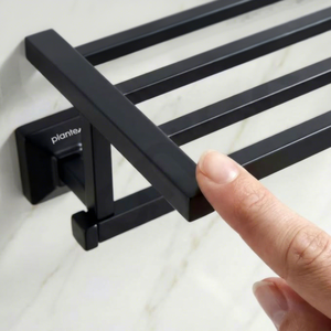 Porte-serviettes mural noir avec étagère, en acier inoxydable, minimaliste, pour salle de bain, support fixe pour serviettes, organisateur - Product Image 2