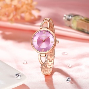Drioshipping Lujo Señoras Reloj de pulsera de cuarzo Pulsera de diamantes Acero inoxidable Dial de vidrio Logotipo personalizable de moda - Product Image 4