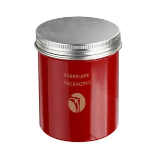 Custom logo eco-friendly matte luxury red round aluminum container tin bottle can with silver screw lids and gold logo