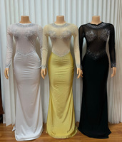 Robe de soirée sirène en maille ornée de strass pour femme, manches longues, col transparent, en satin, longue, pour mariage, fête ou bal de promo – Direct Usine