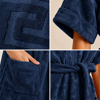 Peignoir court en coton jacquard avec logo personnalisé, col châle, robe de spa avec poches, vente en gros pour la plage, la piscine, l'hôtel