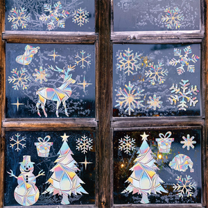 Pegatinas de Vinilo Adhesivas de Navidad con Corte Kiss-Cut, Efecto Arcoíris Prisma, para Vidrio Estático, Impermeables, Adhesivos Prismáticos para Ventanas, Atrapasoles - Product Image 2