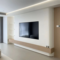 Meuble TV mural en bois flottant, console multimédia, panneau à lattes noir mat, étagère de présentation pour salon moderne