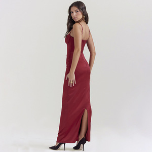 V-neck Spaghetti Strap Backless <b>Patchwork</b> Slit Long Dress Sheer Layer Evening Dress - Product Image 4