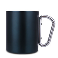 Tasse à café de camping en métal, pour voyage, avec Double paroi, en acier inoxydable, avec poignée, mousqueton