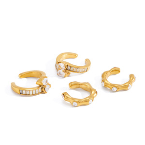Boucles d'oreilles manchette plaquées or 18 carats en acier inoxydable avec strass, design vague, sans perçage, bijoux fantaisie géométriques en forme de C - Product Image 5
