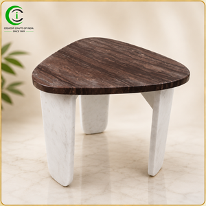 Mesa Auxiliar de Mármol Rojo Hecha a Mano CCI de 13 Pulgadas con Patas Blancas, Elegante Mesa Decorativa para Sala de Estar, Oficina, Hotel - Product Image 1