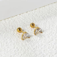 Boucles d'oreilles ZSZL pour femmes en acier inoxydable 6,6*5,8 mm, boules en acier, petites boutons de semis, diamants blancs brillants, accessoires d'oreille