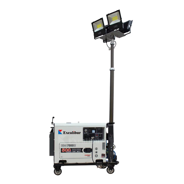 Excalibur 220V Cheap Portable LED Gasoline Engine Generator Mobile Light Tower for Outdoors Construction Industrial Lighting