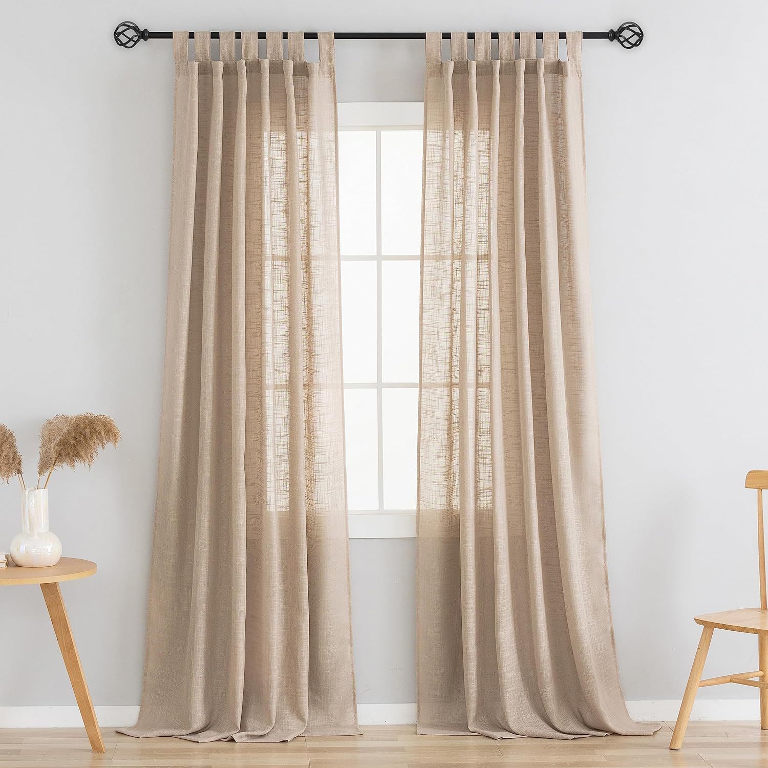 XinLan Modern Linen Window Curtains Drapes Tab Tap Design Rod Pocket Sheer Curtain for Home