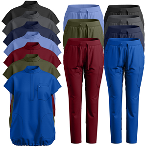 Bộ đồ y tế nữ may đo - Áo blouse cổ mandarin rộng rãi & quần cargo ống đứng ôm sát, 13 túi - Product Image 1