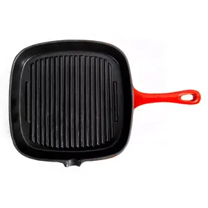 9.25" Red Square Enameled Cast Iron Grill Pan