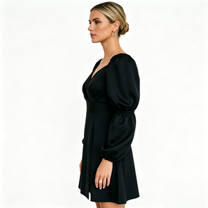 Abito <span class=keywords><strong>Lungo</strong></span> da Donna <span class=keywords><strong>Nero</strong></span> <span class=keywords><strong>con</strong></span> Scollo a V, Maniche a Lanterna e <span class=keywords><strong>Spacco</strong></span> <span class=keywords><strong>Laterale</strong></span>, Elegante <span class=keywords><strong>Vestito</strong></span> Aderente per Feste Formali e Serate - Product Image 2