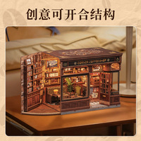 Modèle miniature de café en bois pour coin de rue, à assembler soi-même, fait main, maison 3D stéréo, jouet cadeau