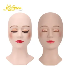 Hollyren Eyelash Extension Practice Mannequin 2022 Hot Selling 3 Pairs Eyelids Eyelash Mannequin Head With Eyelids