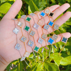 स्पाज निर्माता 5a cz s925 चांदी के गहने सेट ओनिक्स ब्रेसलेट फिम चार पत्ती क्लैवर कोष्ठक गहने महिलाओं को सेट करता है। - Product Image 3