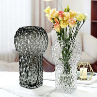 Vase à fleurs en verre transparent poli, écologique, avec motif nid d'abeille nordique en relief, idéal pour mariage et décoration de table.