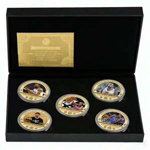Ensemble de 5 pièces de monnaie commémoratives plaquées or de <span class=keywords><strong>star</strong></span> du basketball avec boîte cadeau, pièce de monnaie de défi en alliage de légende <span class=keywords><strong>NBA</strong></span>, souvenir de collection, cadeau - Product Image 1