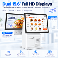 Système de point de vente à double écran 15,6 pouces, processeur I5 4e génération, 8 Go de DDR3, 128 Go de SSD, écran tactile principal, imprimante 80 mm pour supermarché, caisse de vente au détail