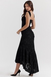 Robe longue moulante unie à volants pour <span class=keywords><strong>femme</strong></span>, été 2024, tenue élégante pour soirée et festival, asymétrique, sans bretelles, style Y2K - Product Image 5