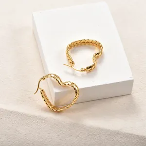 Pendientes de Aro de Acero Inoxidable Chapados en Oro de 18K, Diseño de Hoja de Trigo en Forma de C, Trenzados, Circulares, Vintage, Texturizados, Regalo - Product Image 5