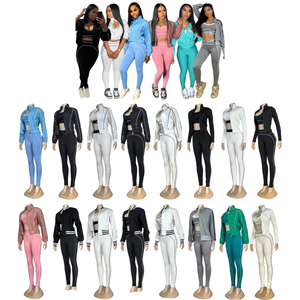 Conjunto de Yoga Casual de Tres Piezas Y2200, Color Sólido, a la Moda, con Diseño de Dragón y Fénix, Transpirable, Cintura Elástica, Chaqueta Larga - Product Image 1