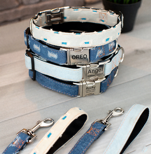 Zware Gepersonaliseerde Gegraveerde Gesp Denim Hondenhalsband Stijlvolle En Duurzame Jeans Stijl Custom Huisdier Kragen Met Naam - Product Image 2