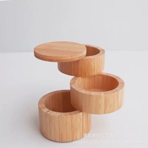 Round Rotating Wooden Condiment <b>Boxes</b> With Magnetic Lids For <b>Herb</b> Spice Storage Custom Made Size Dust Resistant - Product Image 1