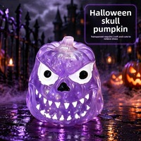Jouet Squishy d'Halloween Citrouille Scintillante Anti-Stress avec Grands Yeux de Squelette, Jouets à Presser en Gelée à Rebond Lent pour Soulager le Stress