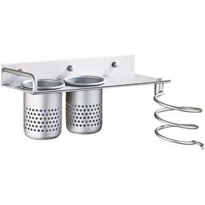 R Baño barbería baño Baño secador de pelo soporte montado en la pared secador de pelo estante colgante con organizador taza estante de almacenamiento de aluminio