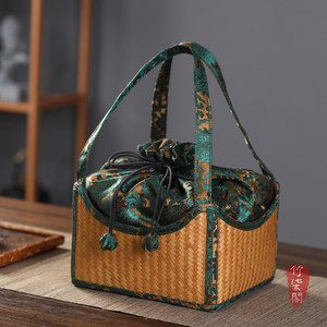 Bamboo Woven Tea Storage <b>Bag</b> Rectangle Portable Travel <b>Compression</b> Type Protection - Product Image 2