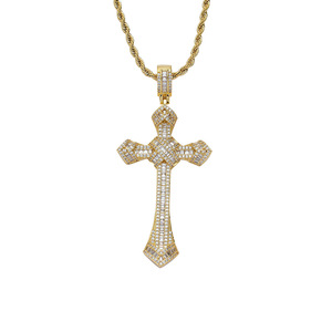 Staff sword pendant, hip hop jewelry, copper zircon vintage, personalized <b>cross</b> necklace. - Product Image 1