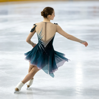 Robe de patinage artistique dégradé vert-bleu foncé, épaules dénudées, en maille à manches longues, ornée de strass, pour filles et adultes, pour compétition et performance