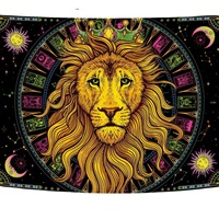 Tapisserie murale en polyester avec motif couronne de lion cosmique néon, impression HD, résistante à la décoloration, légère, art mural, vente en gros