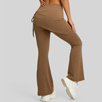 Nouvelles culottes évasées froncées unies taille haute effet froissé 2-en-1, pantalon de yoga respirant en polyester/spandex pleine longueur
