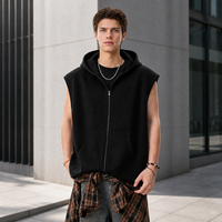 Gilet à capuche sans manches 66 % coton pour homme, double fermeture éclair, coupe ample, style streetwear, veste de superposition pour jeunes, collection automne-hiver 2026, usage quotidien