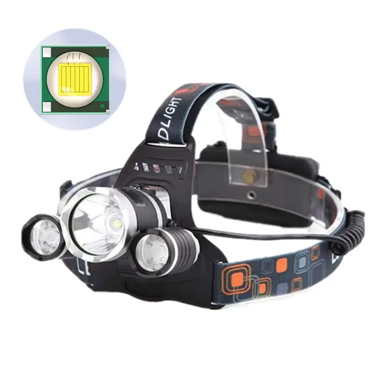 Super Bright T6/XPE Led 4modes Dimming Led Head Lamp 3heads Strobe Flash 2*18650 Batteries Rechargeable Head Lamp