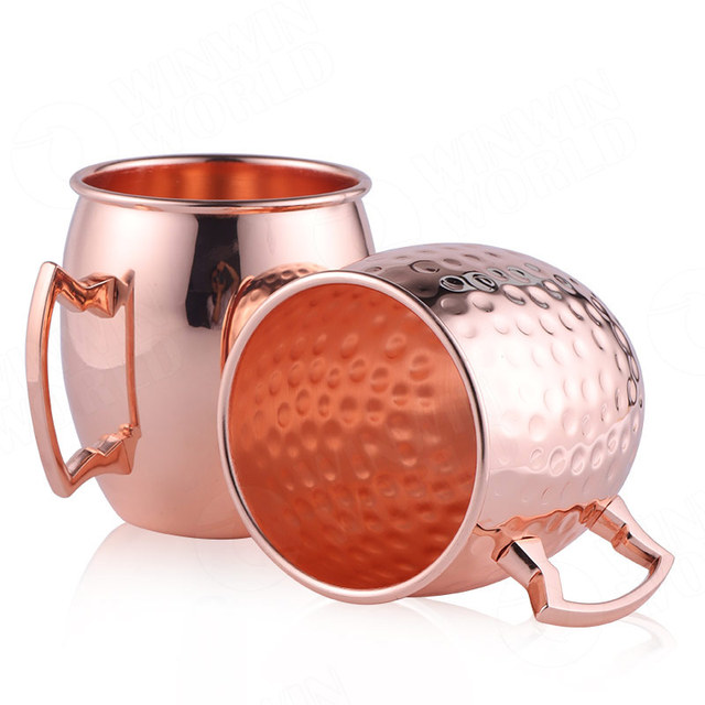 16oz Stainless Steel 304 Food Safe Copper Plating Cups Moscow Mule Hammered Beer Mugs