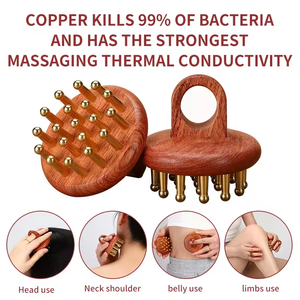 Manche en bois cuivre corps <span class=keywords><strong>masseur</strong></span> méridien entier brosse de Massage tête méridiens jambes maigres et ventre cuir chevelu outil de Relaxation - Product Image 3