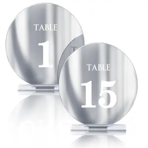 Acryl Bruiloftstafel Nummers 1-15 Met Standsmirror Zilveren Tafelnummerborden En Houders Voor Bruiloft Middelpunt Decoratie