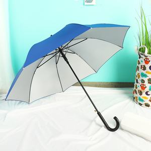 Paraguas publicitario de regalo de 22 pulgadas con mango curvo, semiautomático, de poliéster plateado, de hierro y plástico, para negocios al por mayor - Product Image 6