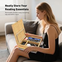 Support de livre en bambou réglable, coussin de genoux doux, boîte de rangement intégrée, support de lecture mains libres pour lit, bureau et comptoir de cuisine