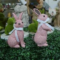 Figurine de lapin en résine à effet tressé avec nœud, statue de lapin de Pâques, décoration de jardin, cour, maison, chambre d'enfant, ornement de bureau